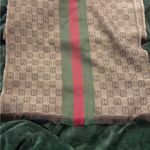 Gucci Beige Scarf with Red and Green Accents